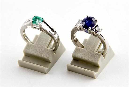 Appraisal: Blue-sapphire and green sapphire rings three stone blue sapphire ct