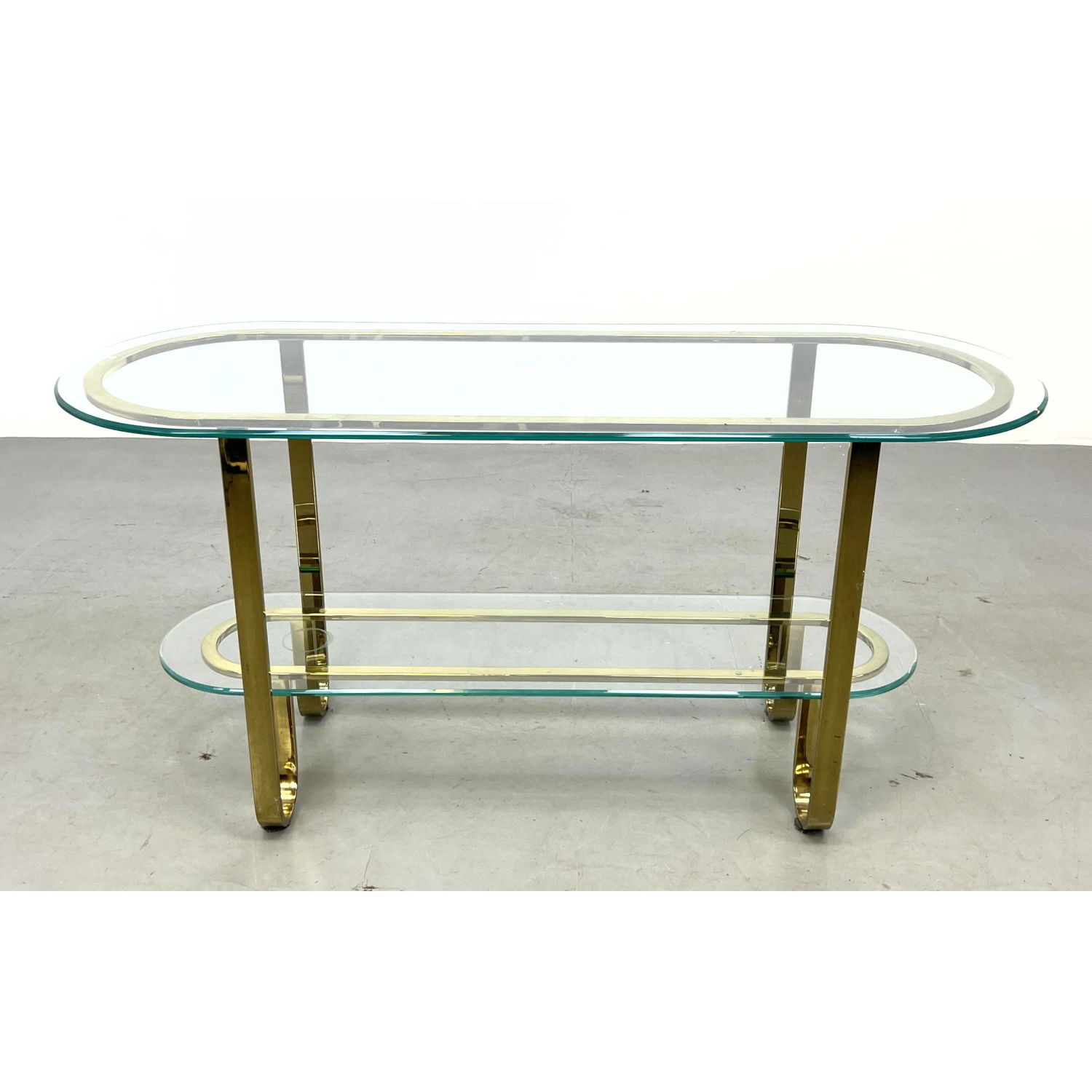 Appraisal: Brass and Glass Console Hall Table Modernist DESIGN INSTITUTE of