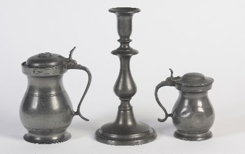 Appraisal: A collection of twenty six various pewter lidded baluster measures