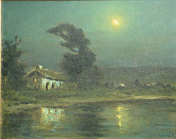 Appraisal: Attributed to Manuel Valencia American - Moonlit Adobe near a