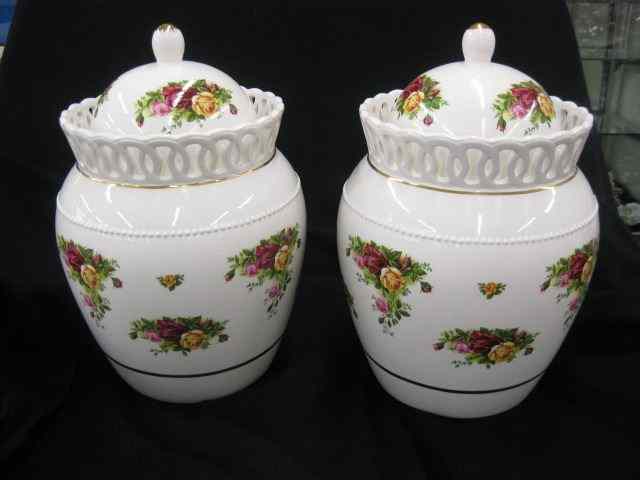 Appraisal: Pair of Royal Albert ''Old Country Roses''Biscuit Barrels signed by