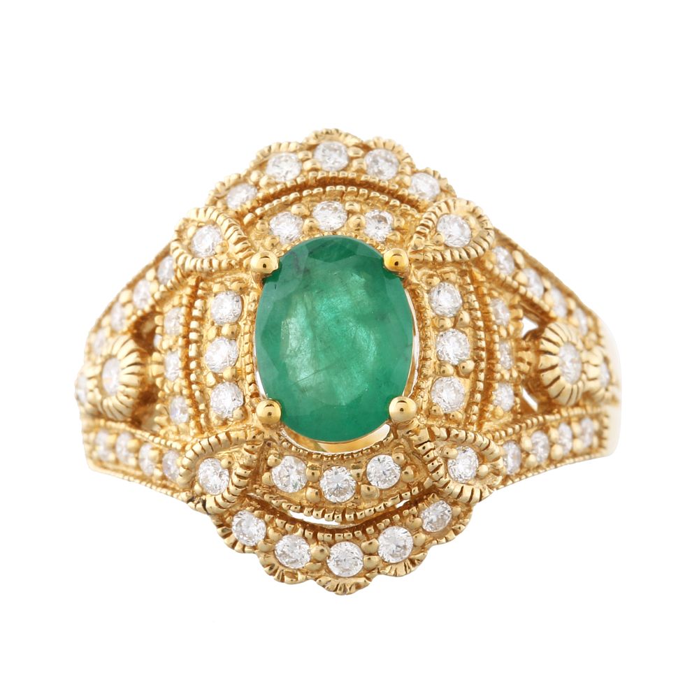 Appraisal: EMERALD AND DIAMOND KT GOLD RING EMERALD AND DIAMOND KT