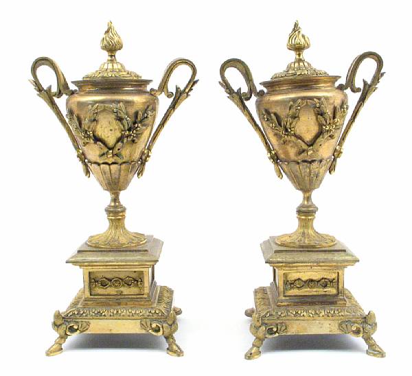 Appraisal: A pair of Napoleon III gilt bronze urns height in