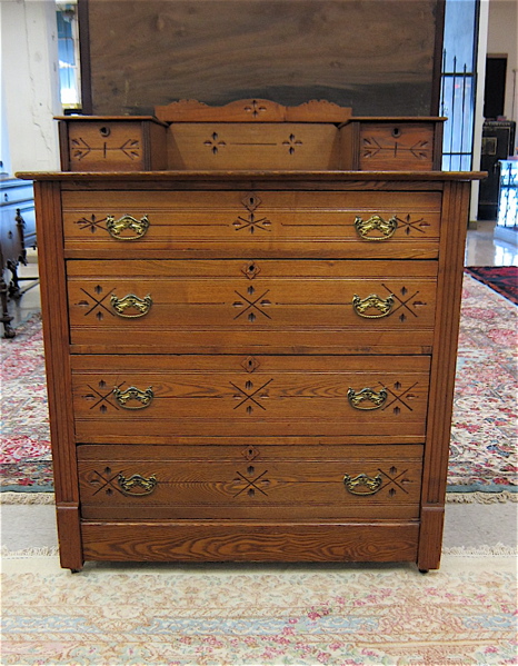 Appraisal: ELM-WOOD CHEST OF DRAWERS Eastlake influence American c the -drawer