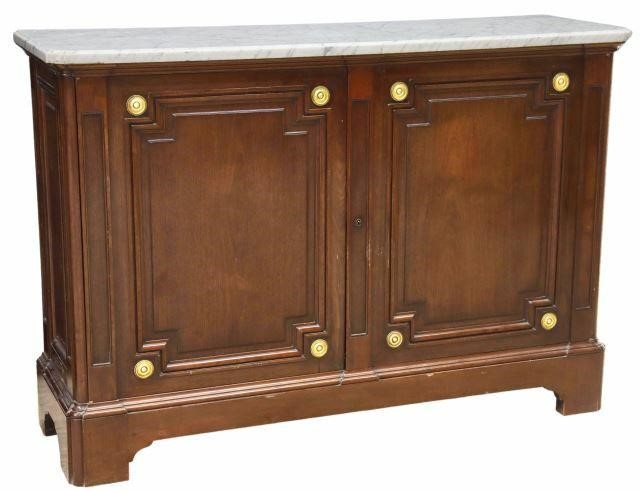 Appraisal: French marble-top mahogany sideboard early th c double-door cabinet with