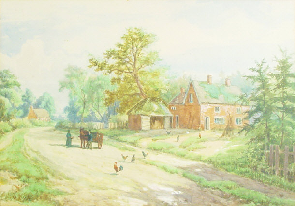 Appraisal: Watercolour of rural cottages and path indistinctly signed and gilt