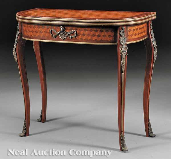 Appraisal: A Louis XVI-Style Bronze-Mounted Kingwood and Inlaid Parquetry Table Jeu