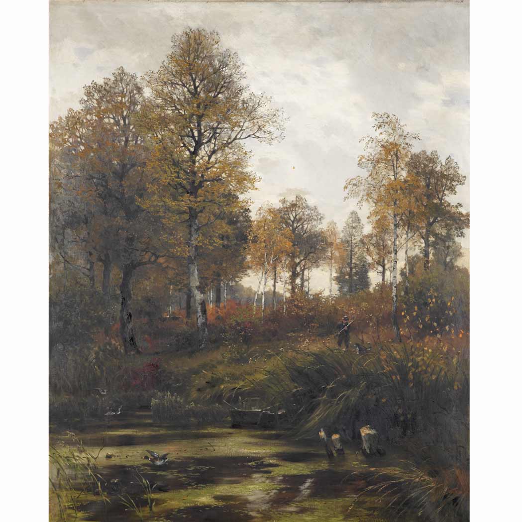 Appraisal: Hugo Darnaut Austrian - Woodland Scene with a Hunter and