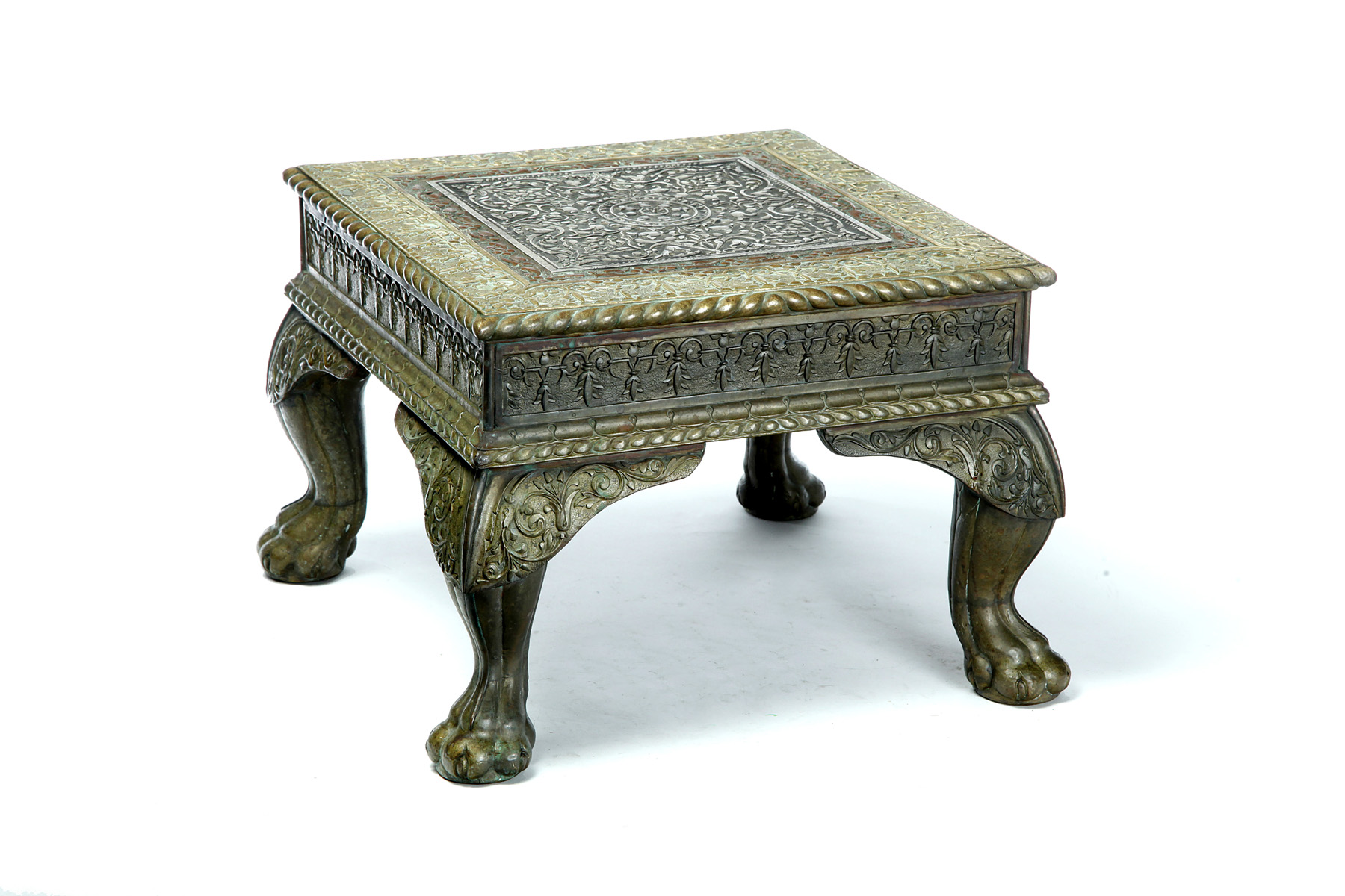 Appraisal: MIXED METAL INDIAN FOOTSTOOL OR LOW TABLE Chhaganlal Vrajlal Tribhovan