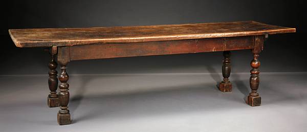 Appraisal: A Baroque walnut refectory table th century The associated rectangular