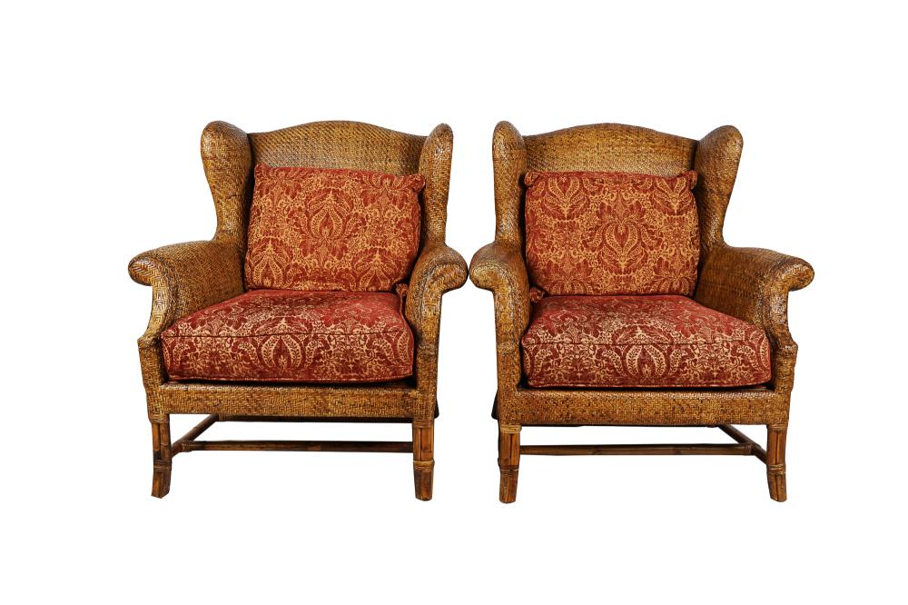 Appraisal: PAIR OF BAKER MILLING ROAD WICKER WING CHAIRSeach with Baker