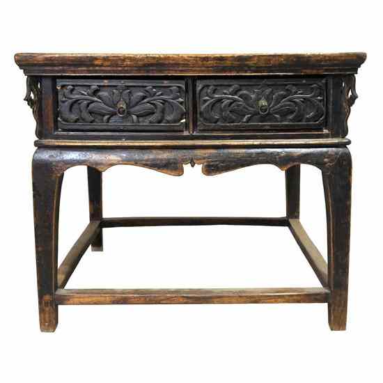 Appraisal: A Chinese Shanxi Black Lacquer Elm Corner-Leg Square Table circa