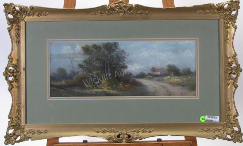 Appraisal: Unsigned Antique th Century x Pastel Landscape Depicting cottage on