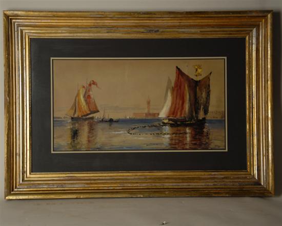 Appraisal: th C Venetian Harbor with Small Sailing Vessels Gouache on