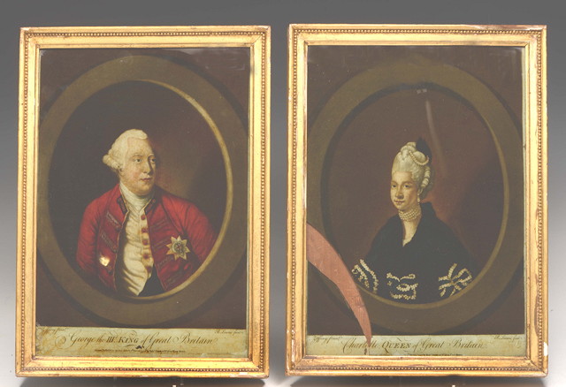 Appraisal: A PAIR OF GEORGE III REVERSE PRINTS ON GLASS portraying