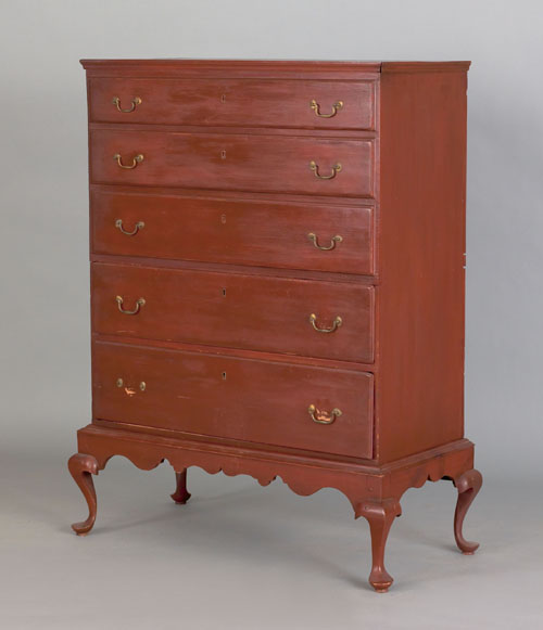 Appraisal: New England Queen Anne painted pine mule chest on stand