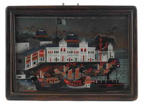 Appraisal: China trade reverse painting on glass ca x