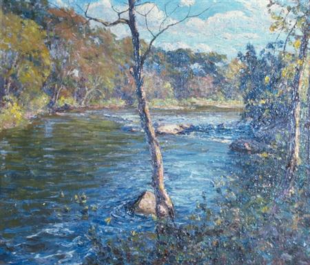 Appraisal: Hal Robinson American - Sunlit River Landscape Estimate -