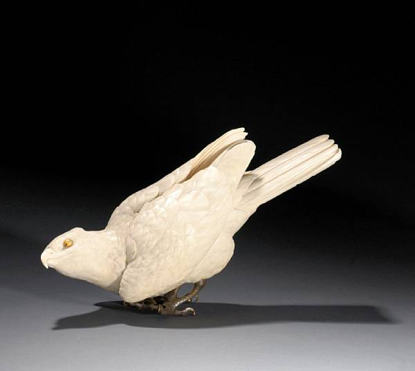 Appraisal: An ivory okimono of a bird Meiji Period Expertly carved