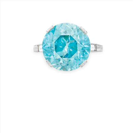 Appraisal: Platinum Blue Zircon and Diamond Ring Estimate -