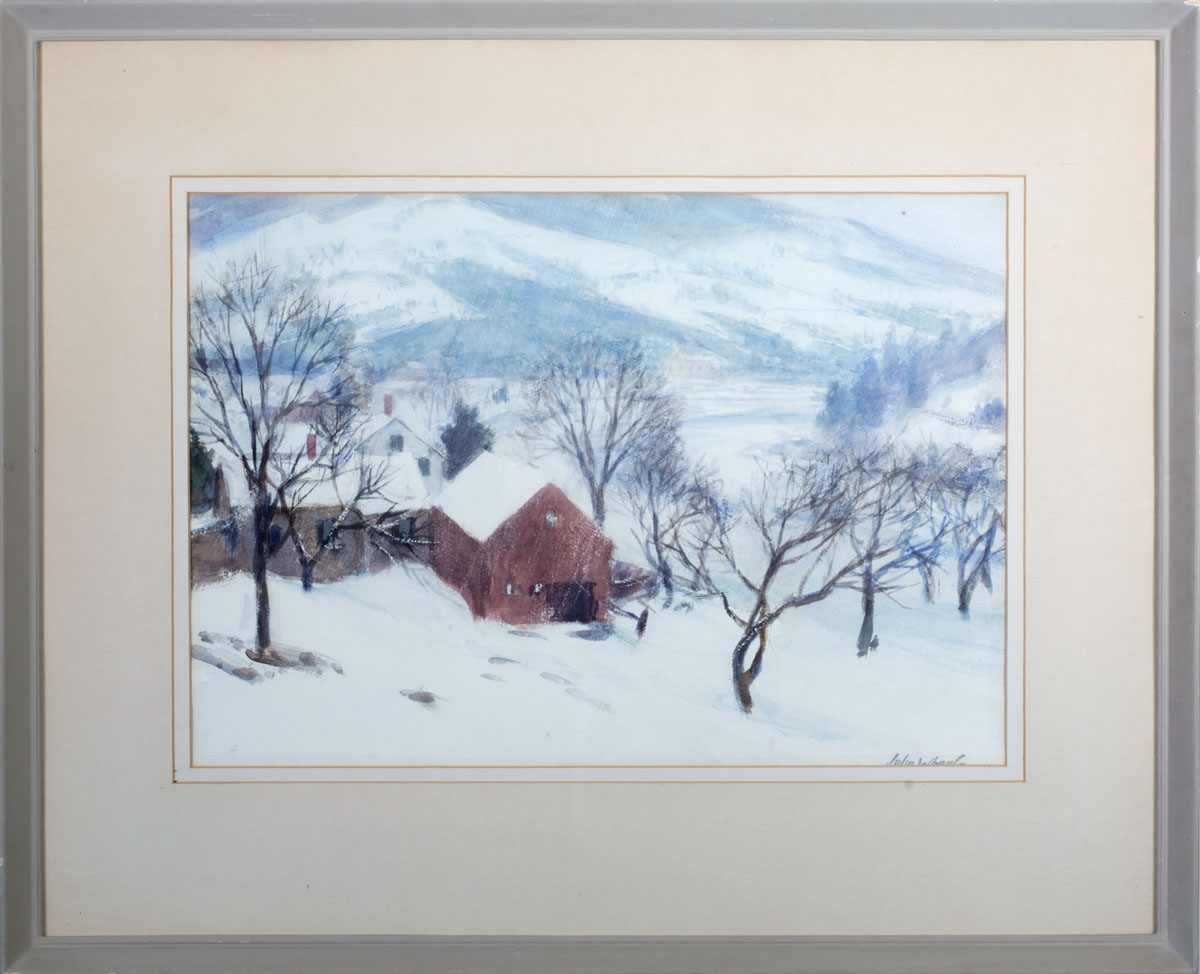 Appraisal: JOHN WHORF AMERICAN - VERMONT FARM IN WINTER Watercolor on