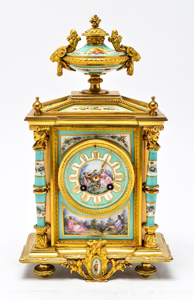 Appraisal: French Japy Freres Bronze Sevres Porcelain Clock French Japy Freres