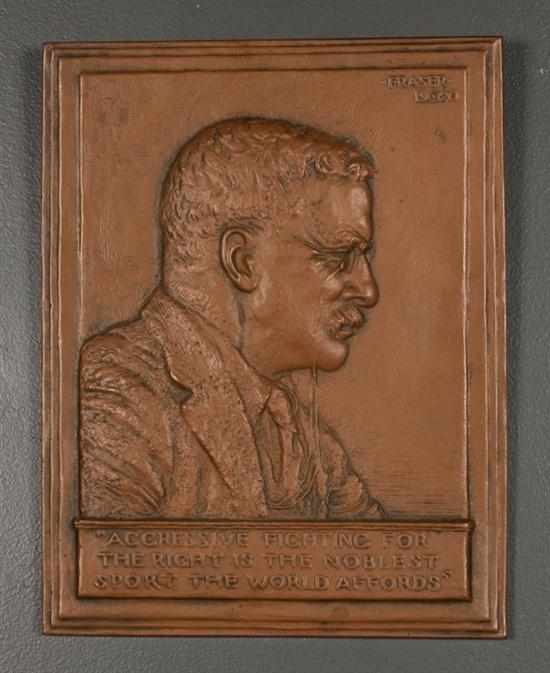 Appraisal: James Earle Fraser American - Theodore Roosevelt bronzed iron plaque