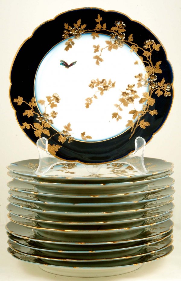 Appraisal: Set of twelve Limoges plates Dark flow blue rims with