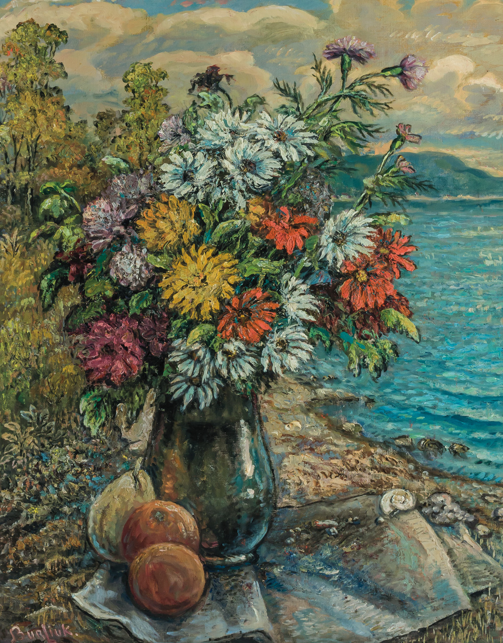 Appraisal: DAVID BURLIUK American Russian - Still Life on the Beach