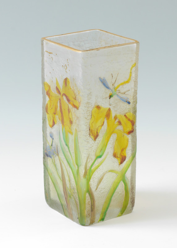 Appraisal: MONT JOYE QUALITY IRIS AND DRAGONFLY CAMEO VASE Unsigned attribution