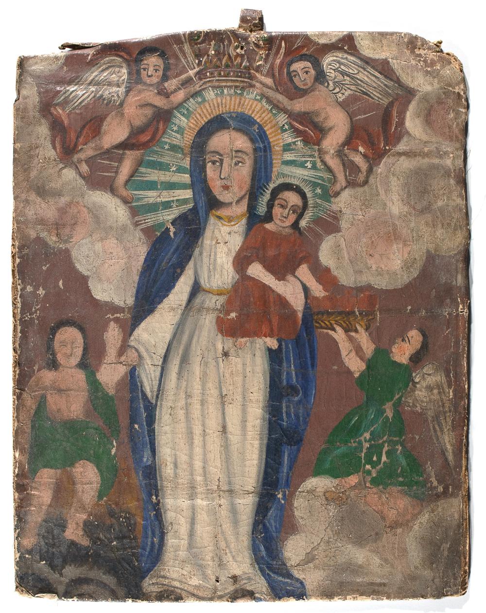 Appraisal: SPANISH COLONIAL MADONNAMexican th century Madonna oil on canvas Spanish