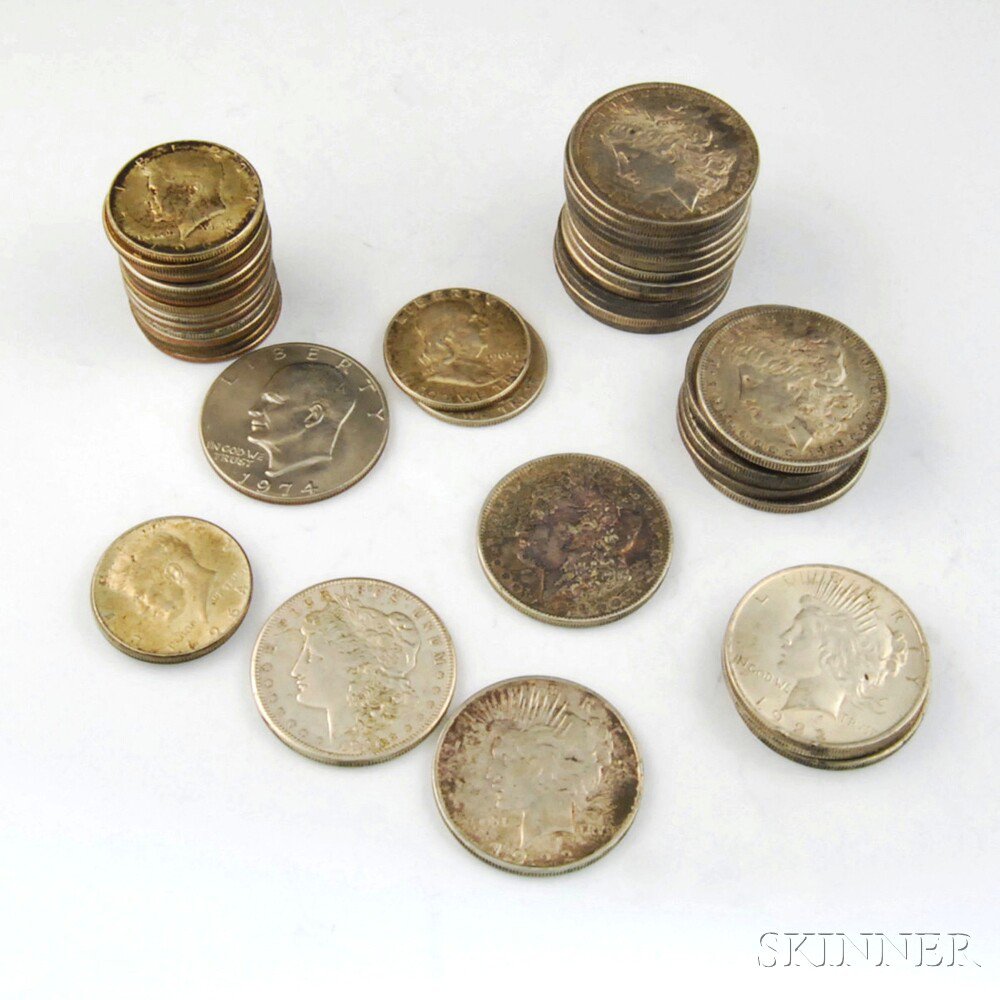 Appraisal: Small Group of American Mostly Silver Coins twenty-one Morgan dollars