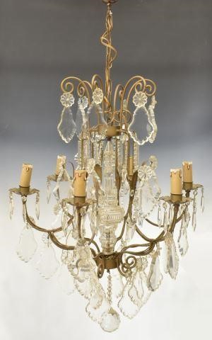 Appraisal: French gilt iron six-light chandelier th c having a glass-clad