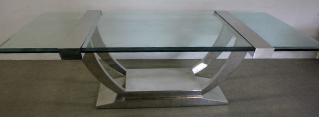 Appraisal: Midcentury Style Chrome Brass Glass DiningTable A very impressive table