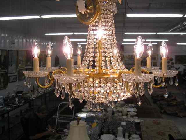 Appraisal: Fine Crystal Chandelier light beautiful swags teardrops on dore finish