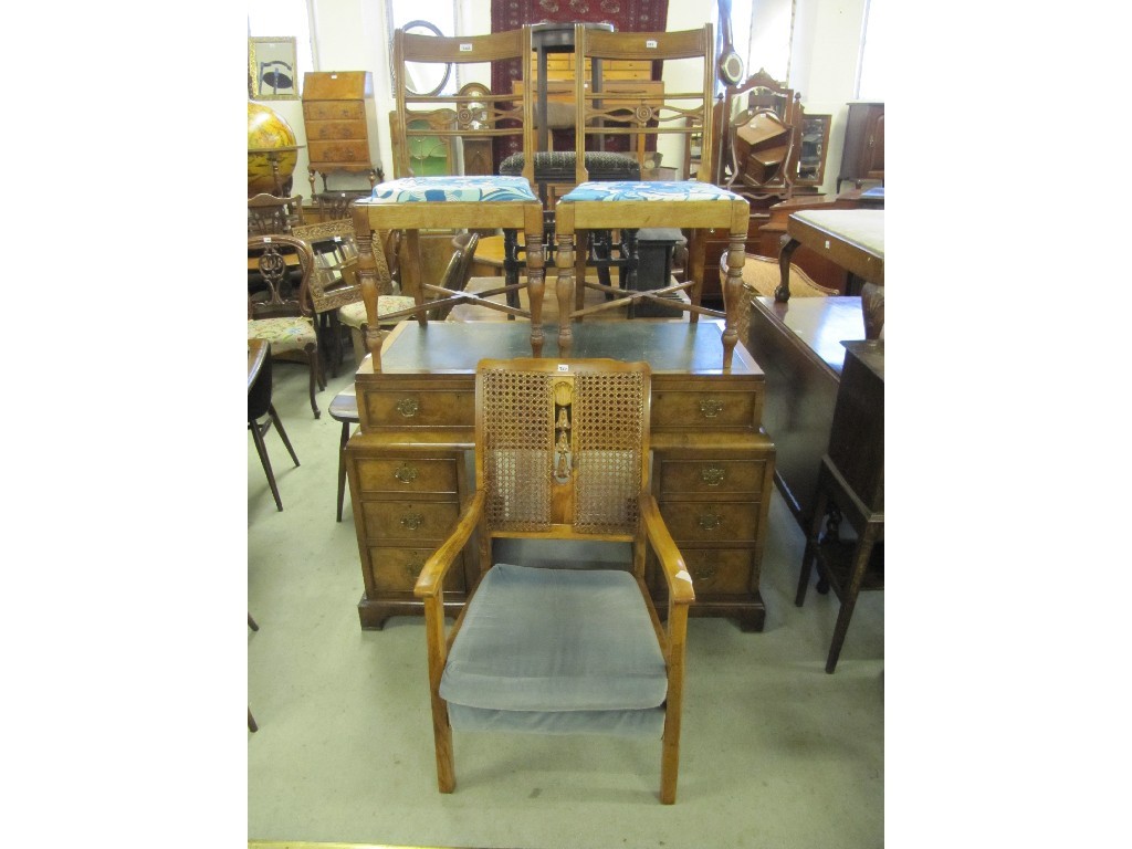 Appraisal: Bergere armchair and a pair of mahogany dining chairs