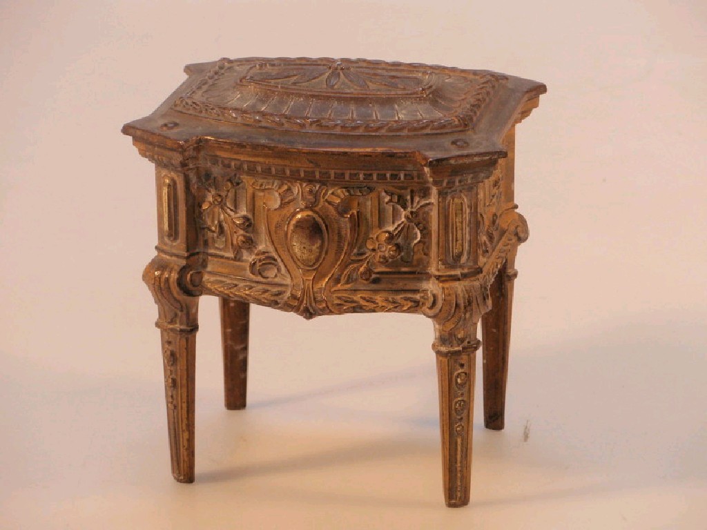 Appraisal: An early thC French cast metal casket with silk lined