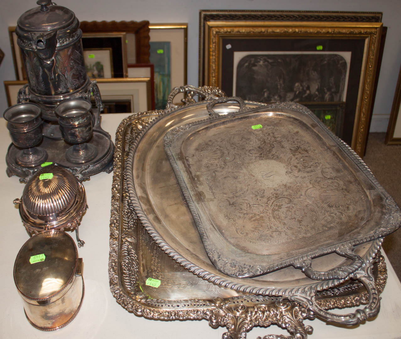 Appraisal: Assorted silver-plated items including three trays tilt-water butter tray and