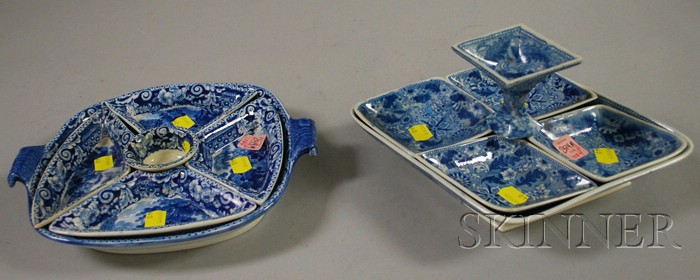 Appraisal: Two English Blue and White Transfer-decorated Staffordshire Sweetmeat Sets six-piece