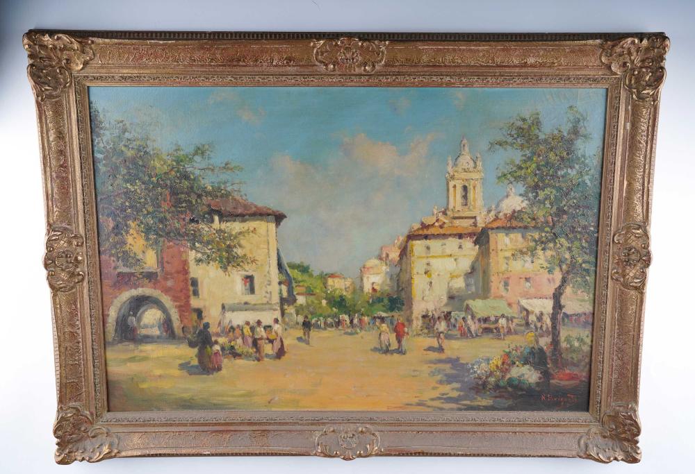 Appraisal: NICHOLAS BRIGANTI EUROPEAN VILLAGE LANDSCAPE oil on canvas signed lower