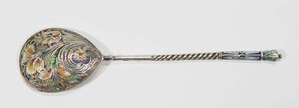 Appraisal: Russian silver teaspoon the back with floral enamelled decoration and