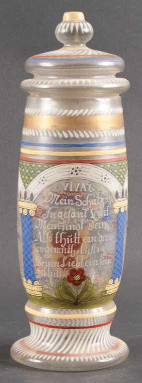 Appraisal: German Baroque decorated glass jar second half- th century enamel