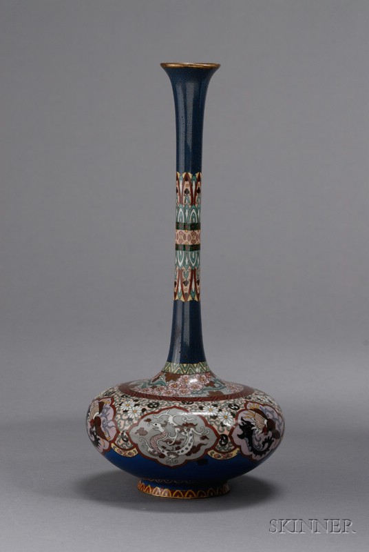 Appraisal: Cloisonne Vase Japan late th century bottle form with flattened