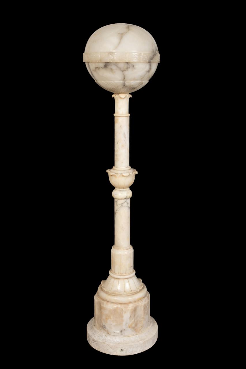 Appraisal: BEAUX ARTS ALABASTER GLOBULAR SHADE TORCHIERE Beaux Arts carved alabaster