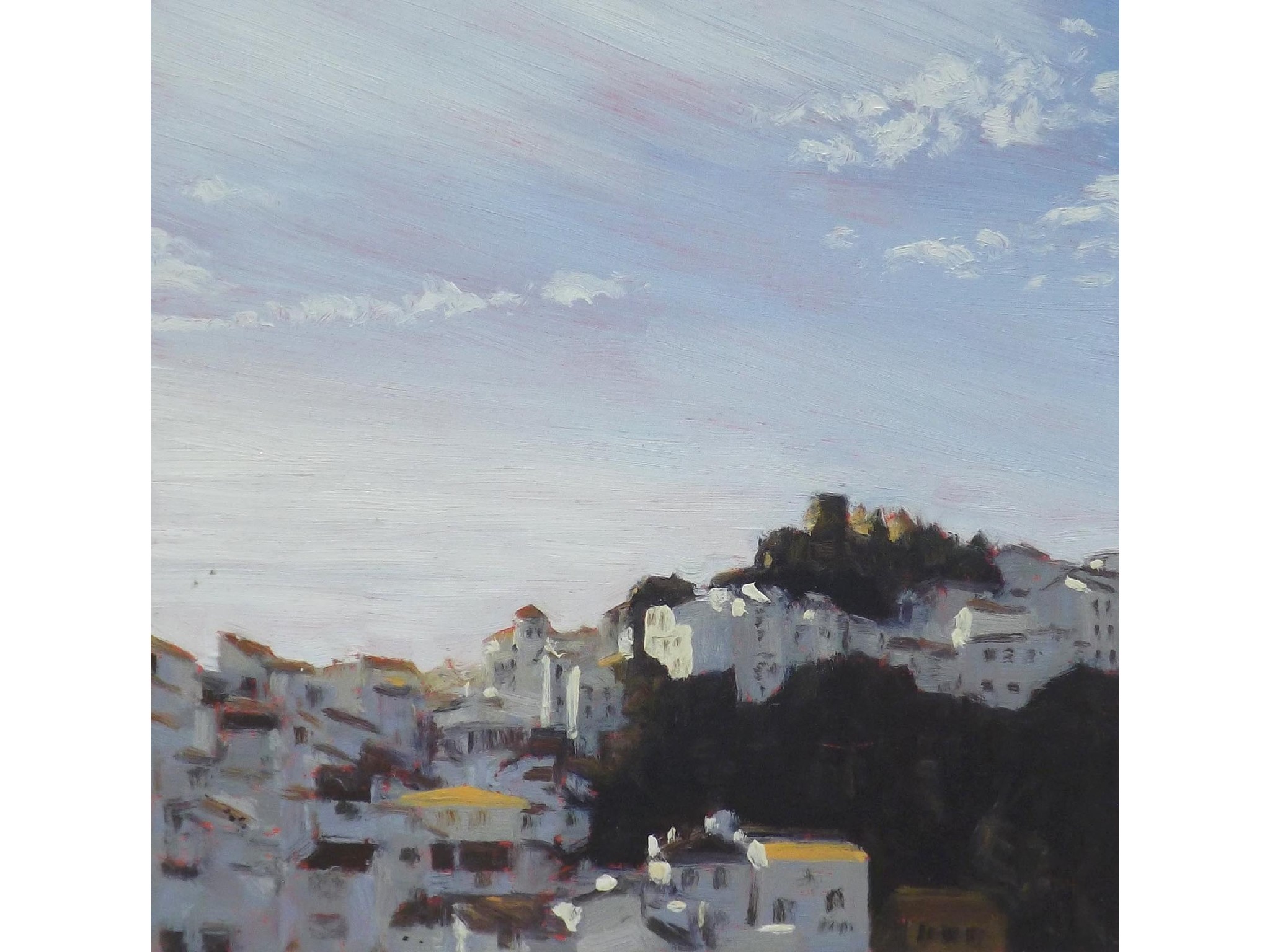 Appraisal: th Century School - 'Casares Skyline' monogrammed BH oil on