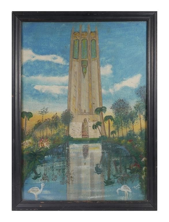 Appraisal: Vintage Folk Art painting of Bok Tower Gardens Lake Wales