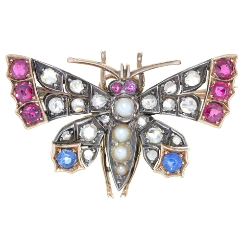 Appraisal: A Victorian pearl diamond ruby and sapphire butterfly brooch late