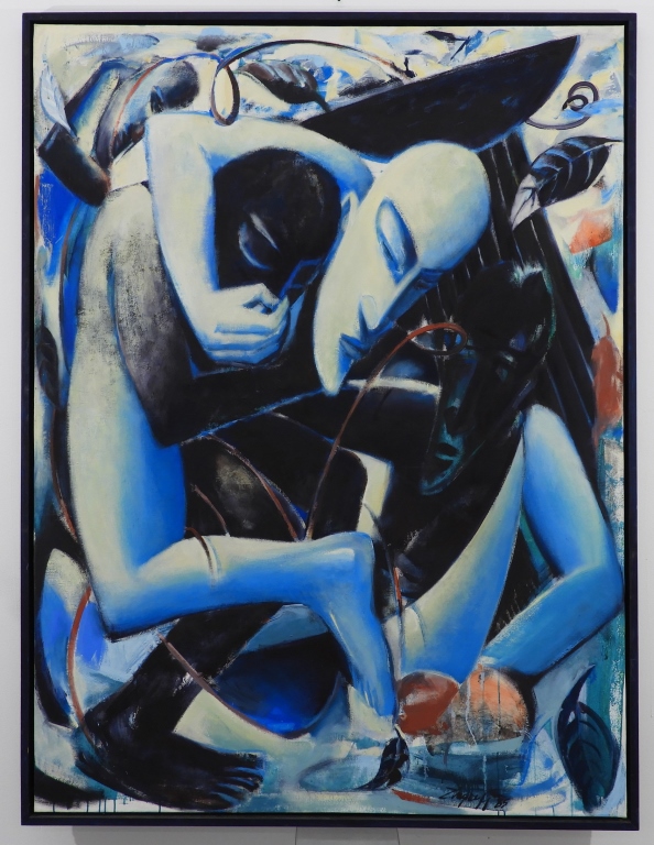 Appraisal: JOHN ZINGRAFF MODERNIST BLUE FIGURATIVE PAINTING - Germany United StatesUntitled