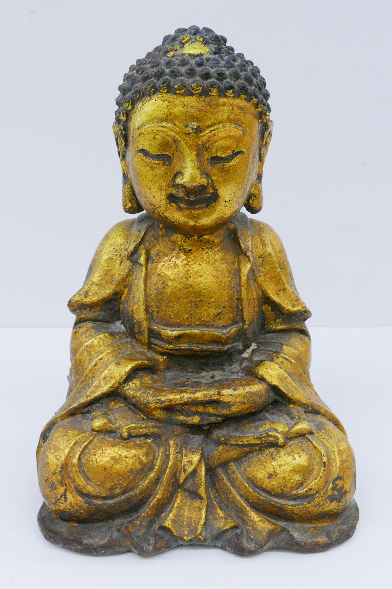 Appraisal: Chinese Qing Gilt Iron Seated Buddha ''x '' Lavishly gilt