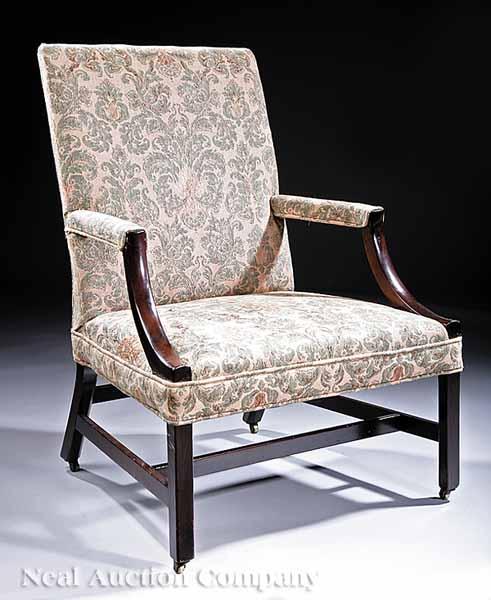 Appraisal: An Antique George III-Style English Mahogany Library Armchair c with